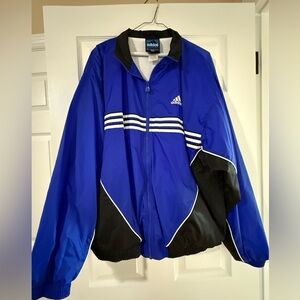 Adidas Blue and Black Windbreaker with Signature Stripes